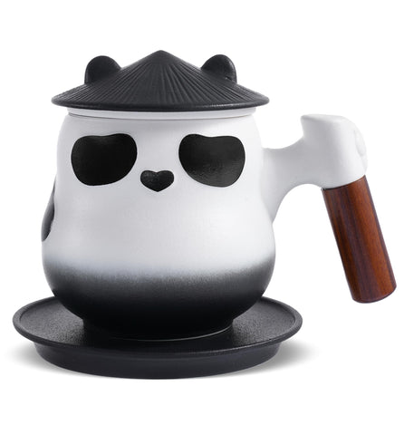 ZENS Panda tea cup with infuser shown ready for loose leaf brewing.
