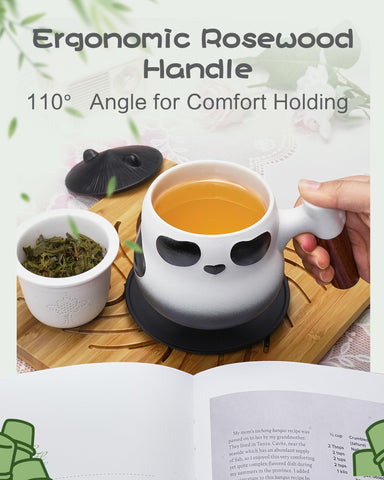 ZENS Panda tea cup with lid highlighting cute panda ears design.