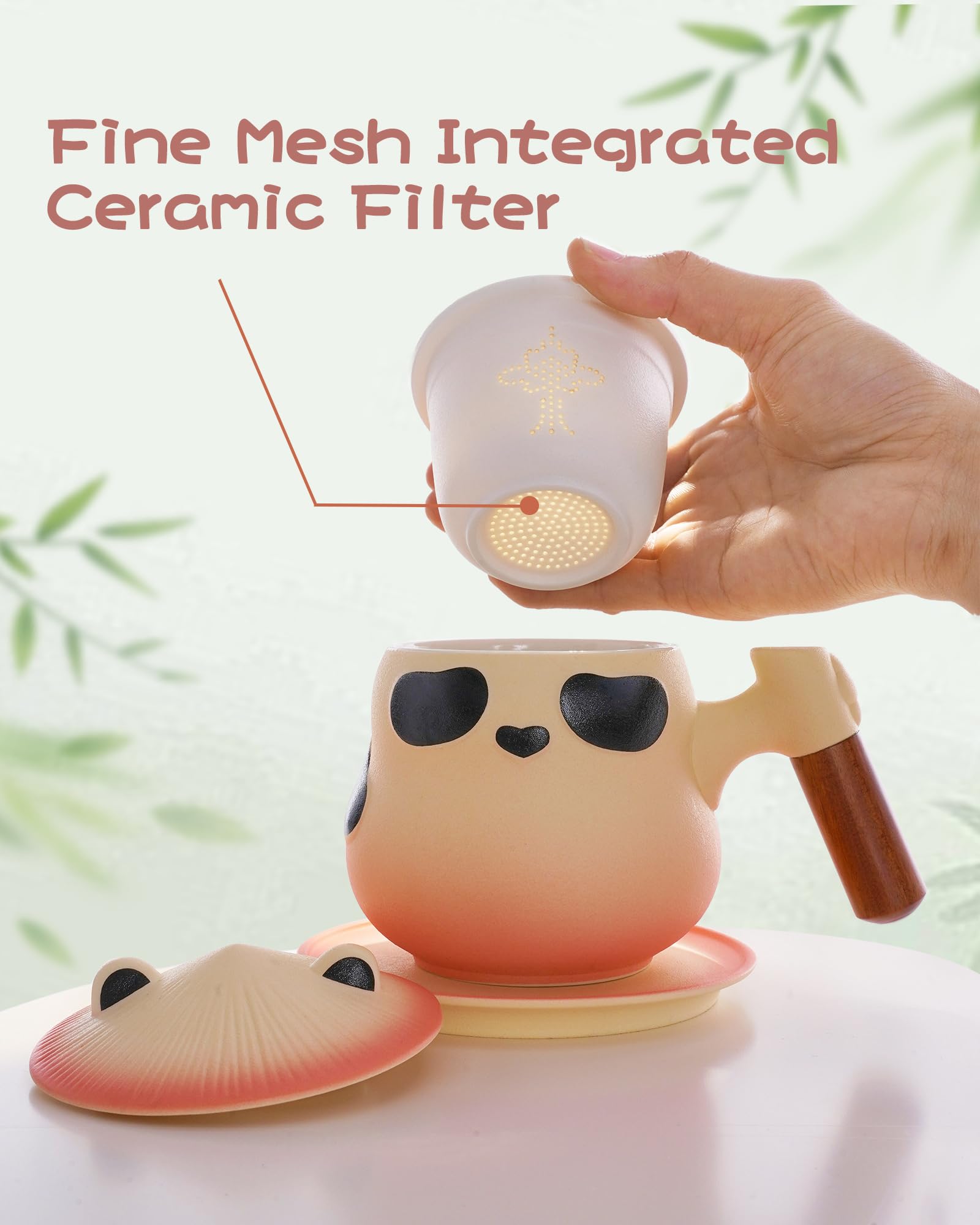 ZENS Panda Tea Mug set with infuser and coaster suits tea lovers.