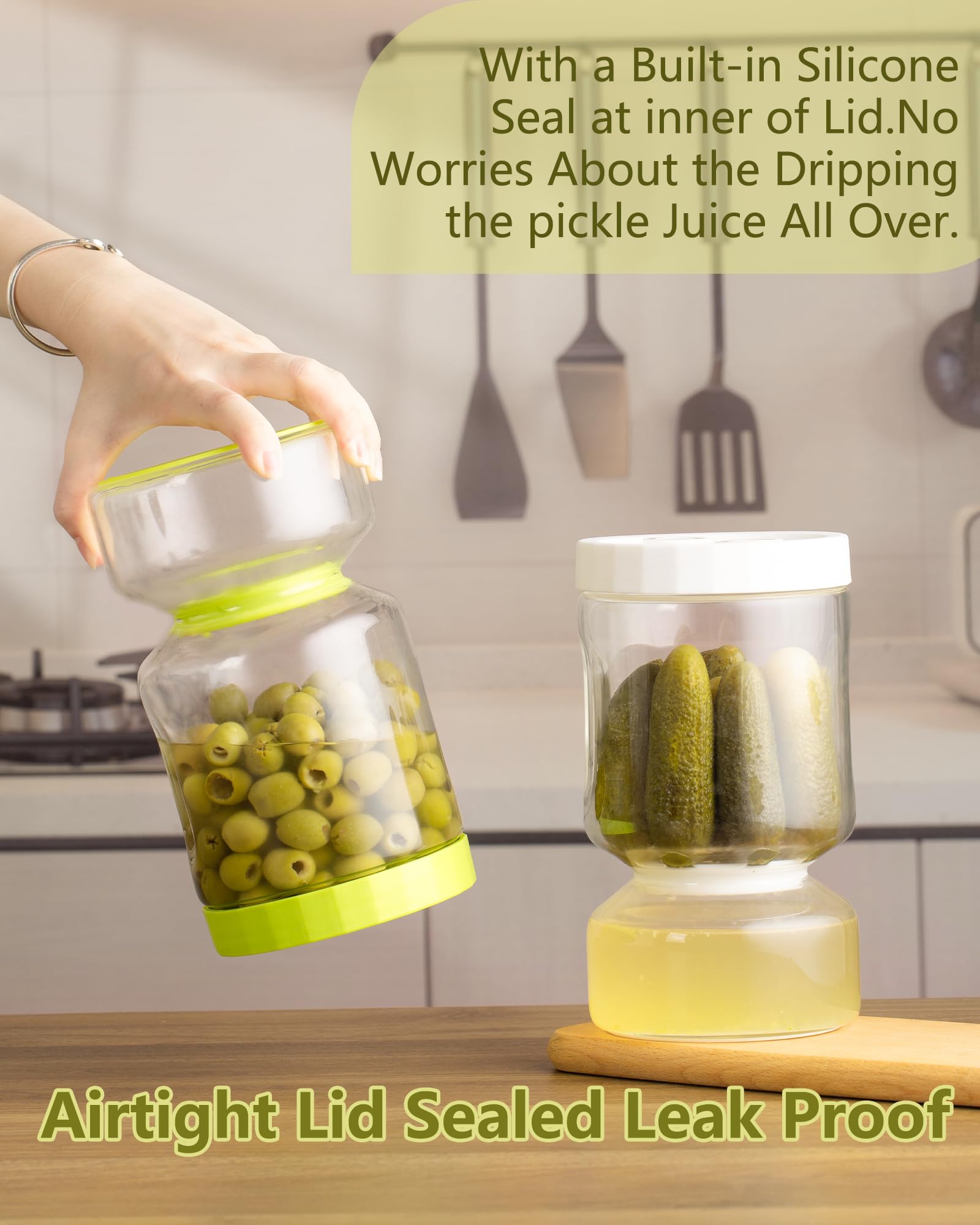 ZENS pickle jar juice separator bottom drains liquid for crisper pickles