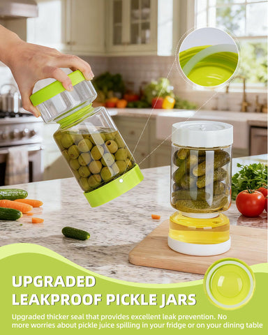 ZENS pickle jar juice separator demonstrates effortless brine drainage from vegetables.