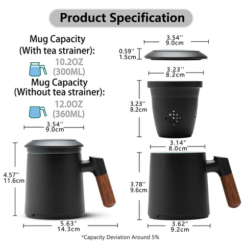 ZENS tea cup with ergonomic wood handle for comfortable steeping.
