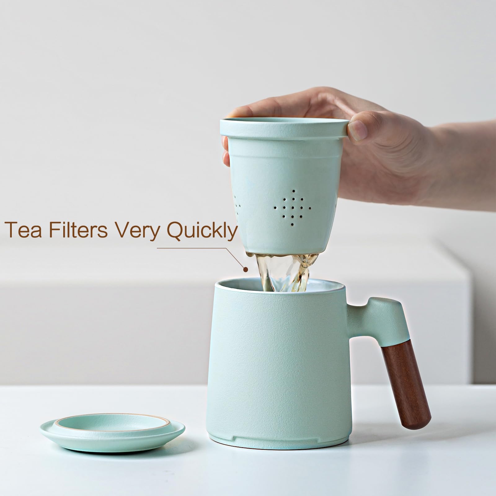ZENS cup interior glaze visible, showing tea color during steeping.