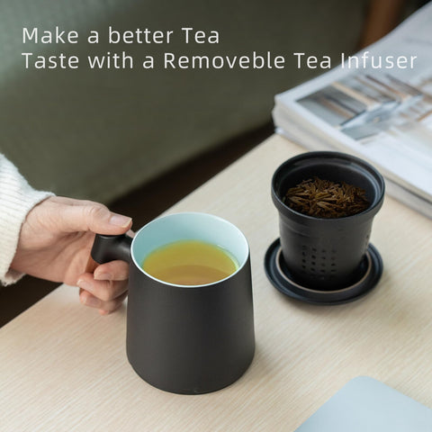 ZENS tea cup infuser with deep filter suitable for larger tea leaves.