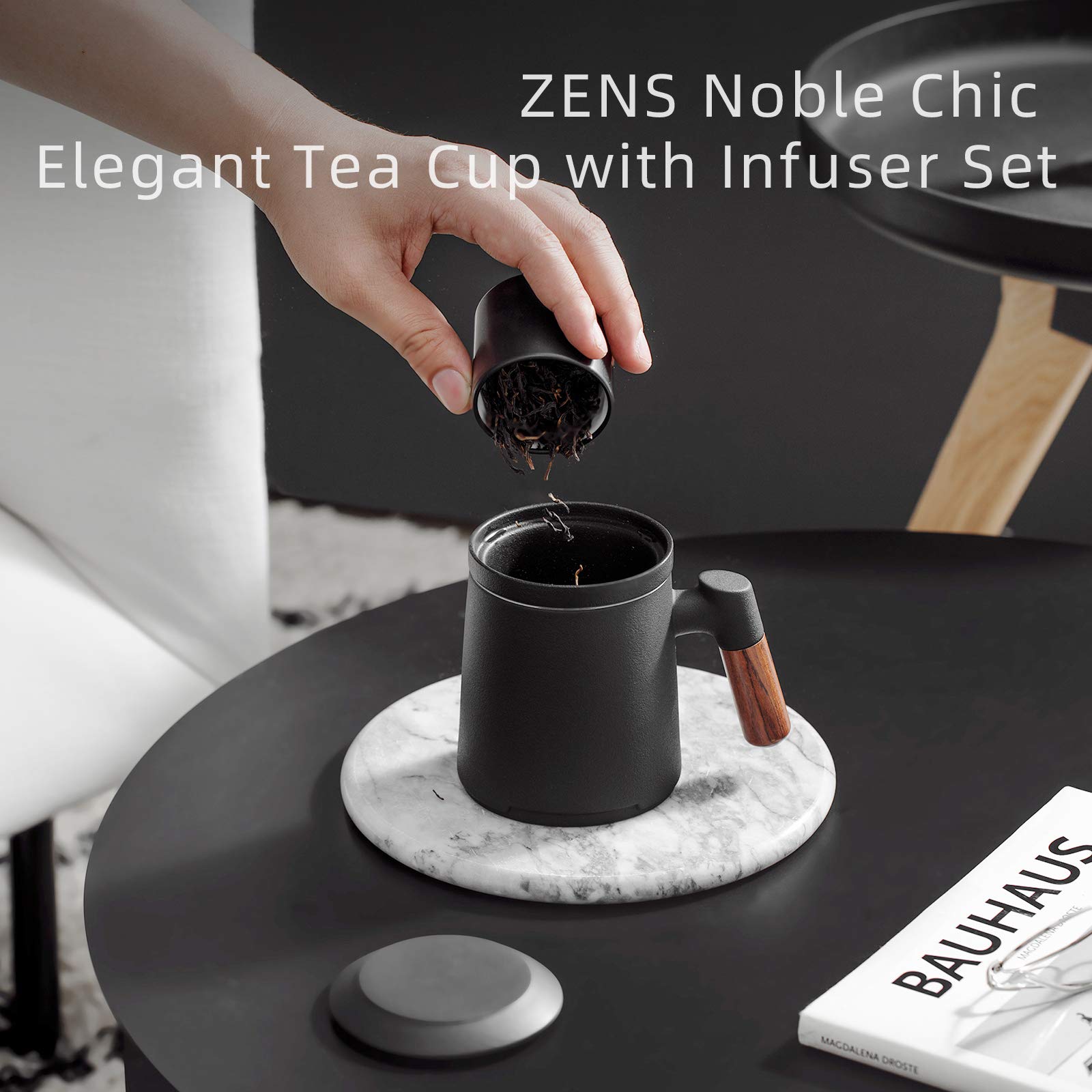 ZENS cup interior glossy glaze reveals tea color during brewing.