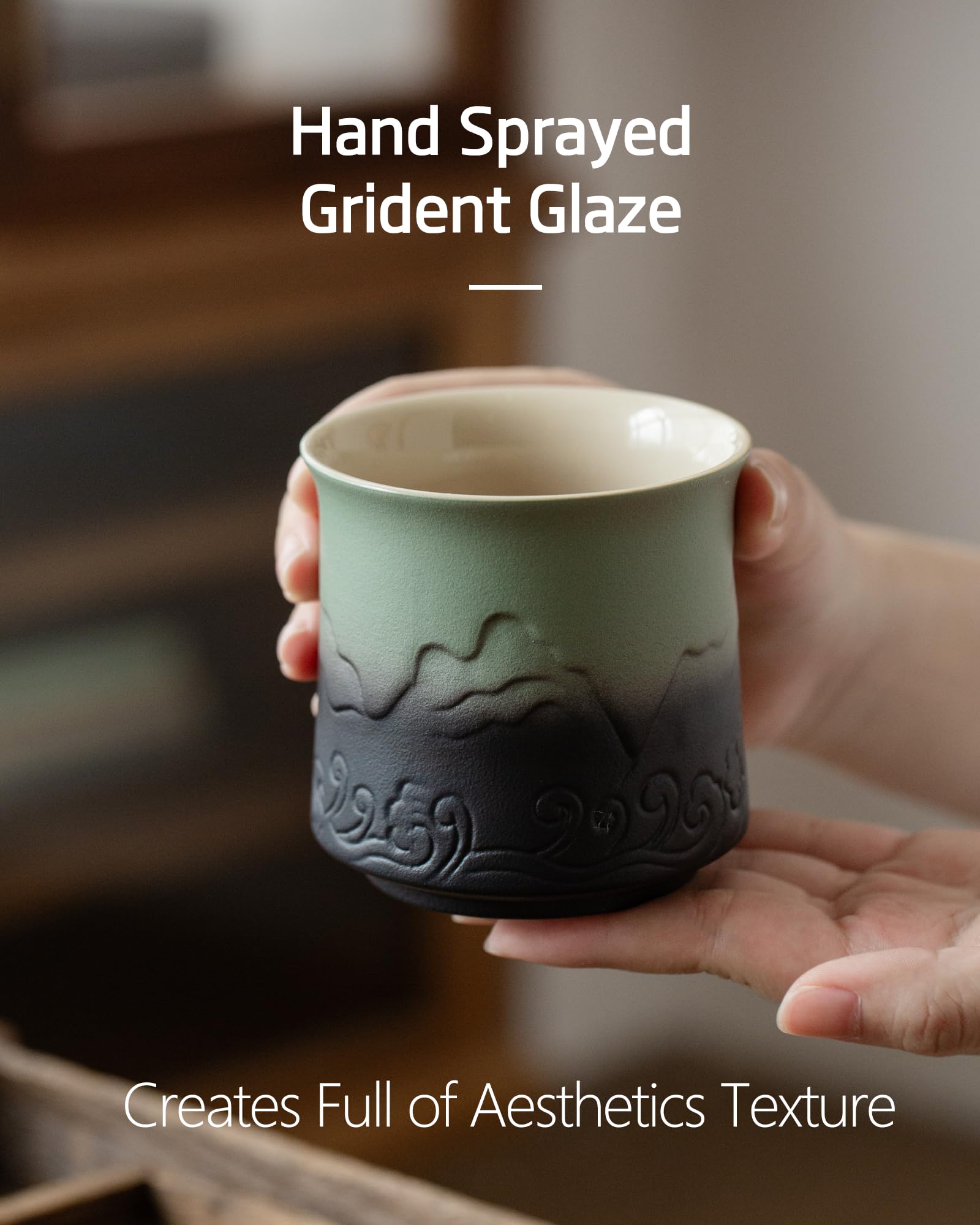 ZENS tea cups hand-sprayed exterior adds artistic texture
