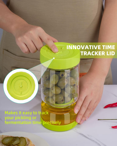 ZENS time tracker lid highlights date dial for precise pickling timelines.