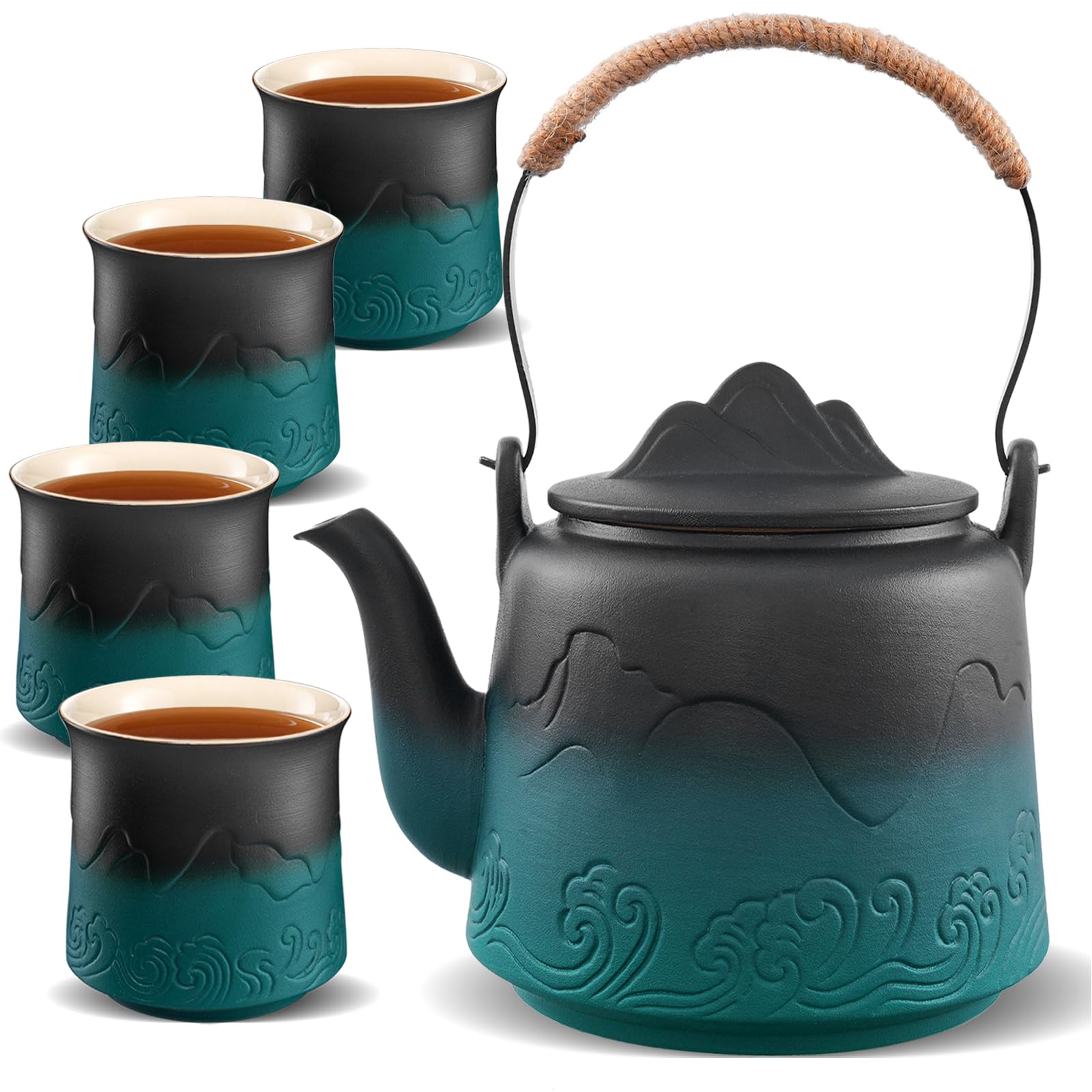 ZENS gradient-embossed teapot with mountain motif for elegant tea service.