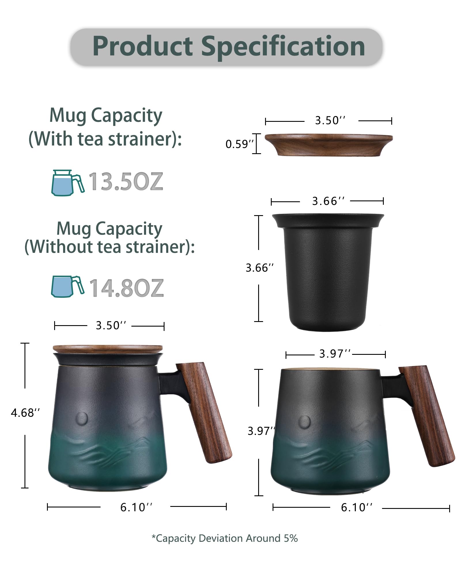 ZENS wooden-handle tea mug offers secure grip during pouring and sipping.