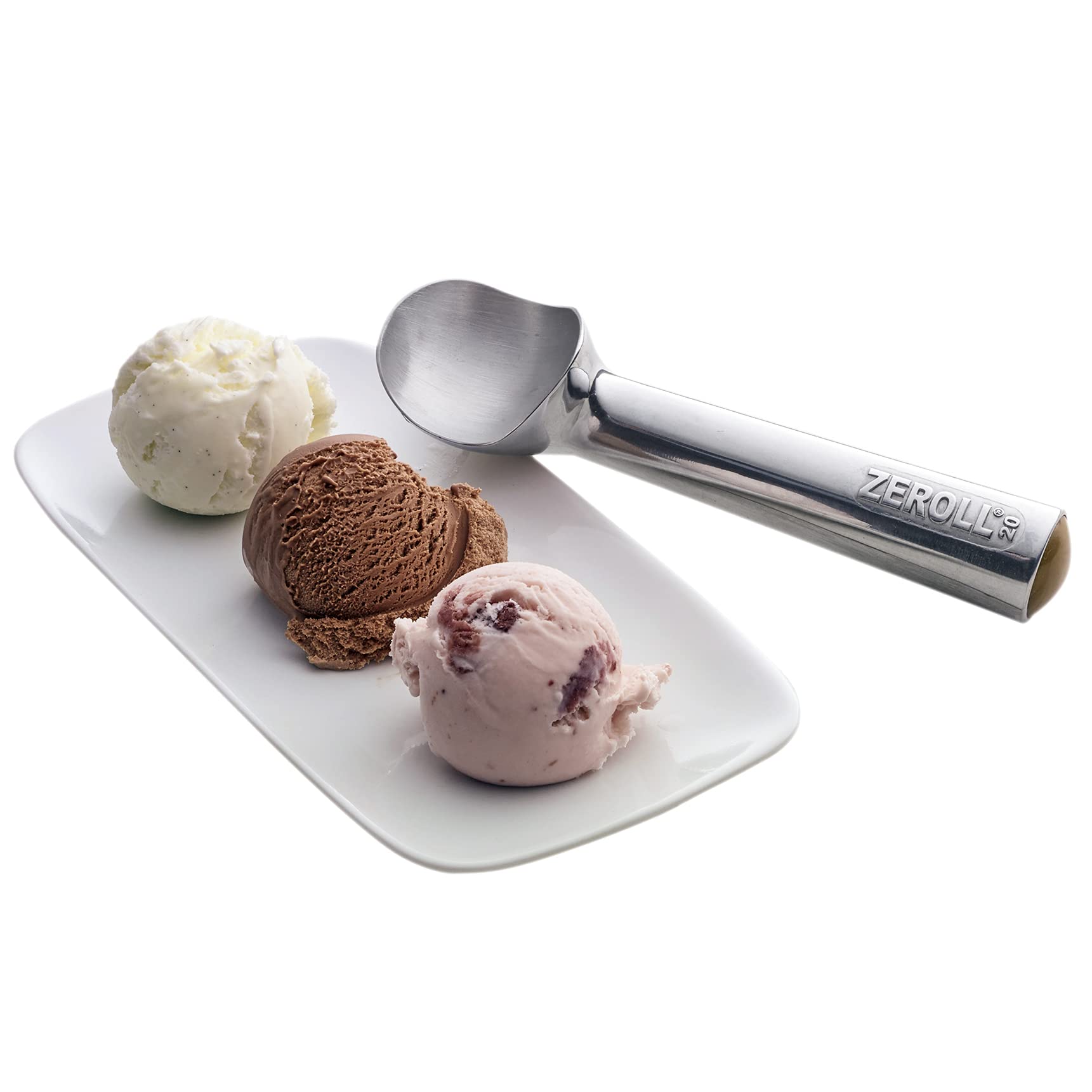 Zeroll gold end cap marks 2-ounce portion for accurate serving.