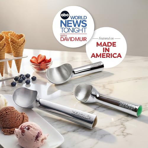 Zeroll handle-detail liquid-filled shows how warmth aids easy release during scooping.