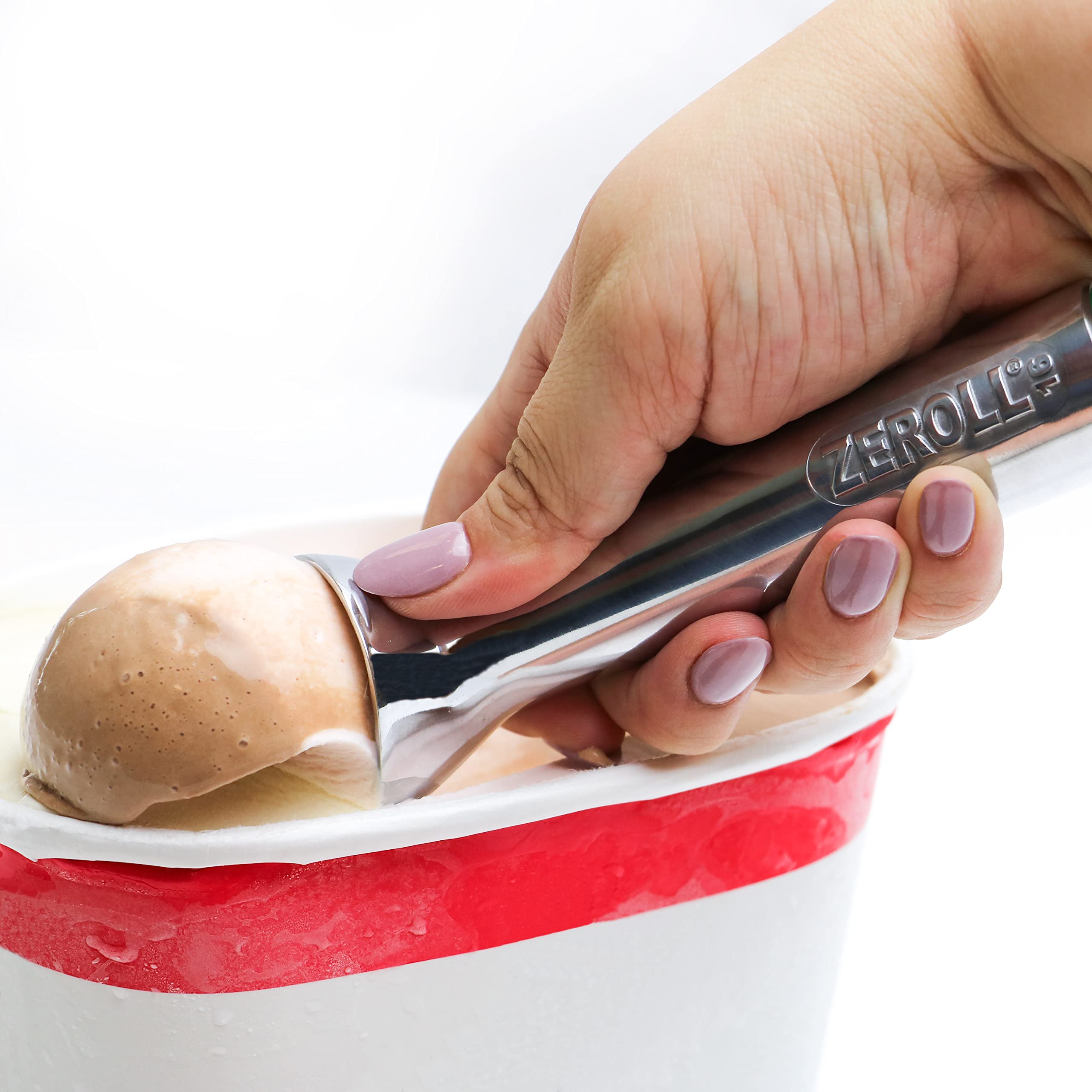Zeroll silver 2.5-ounce scoop enables easy release and consistent portions.