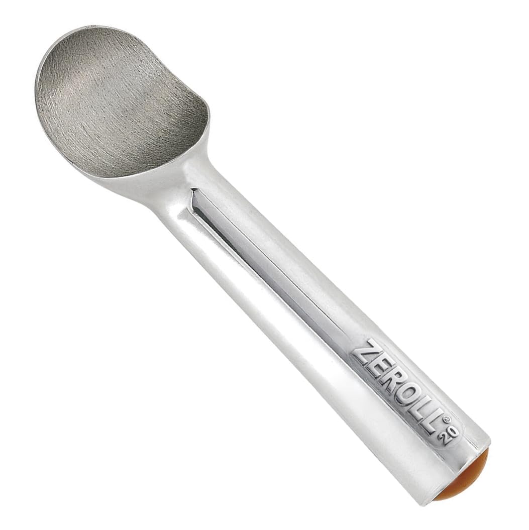 Zeroll Size 20 ice cream scoop with silver handle for smooth scooping.