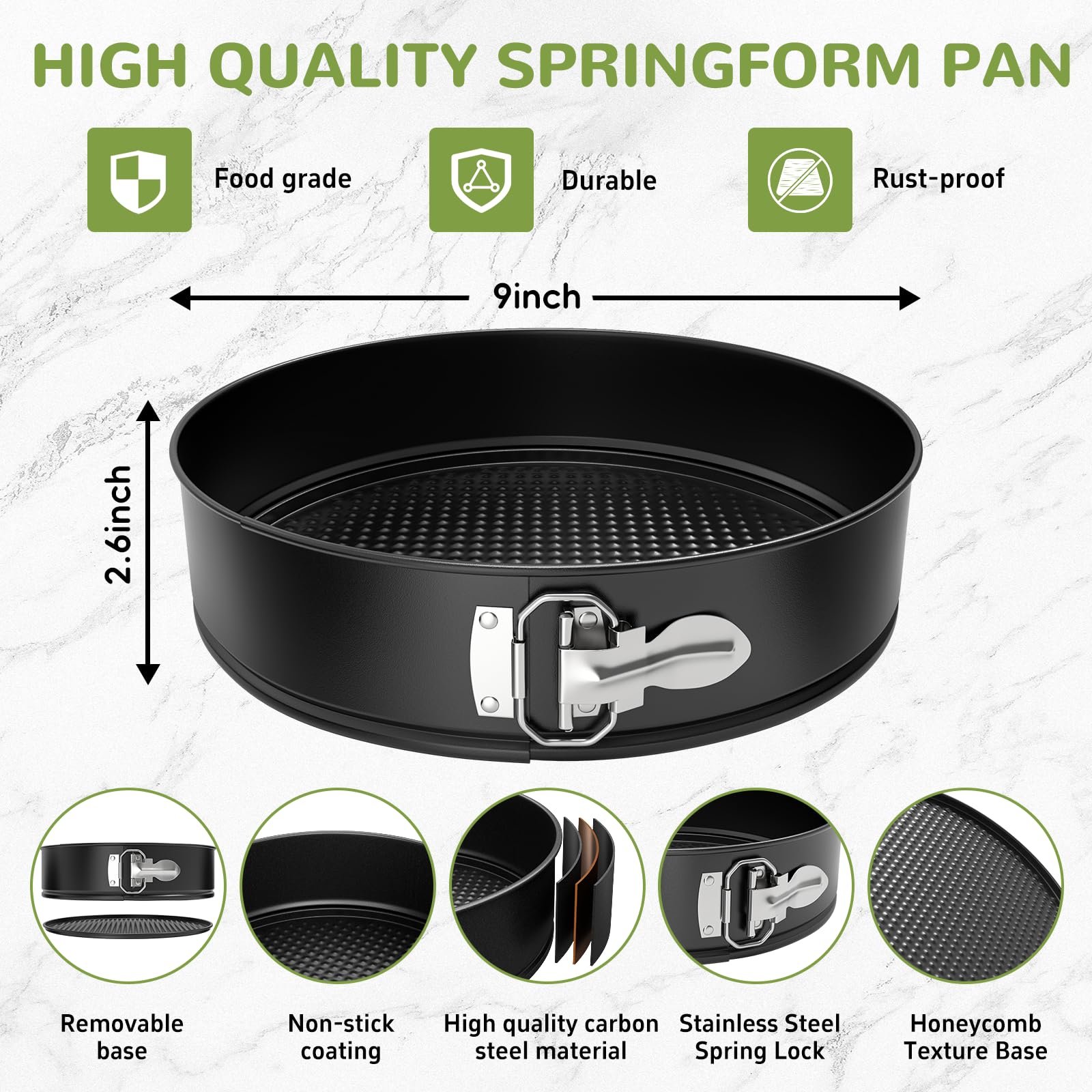 ZeroPone removable bottom base enables smooth cake release and even heating.