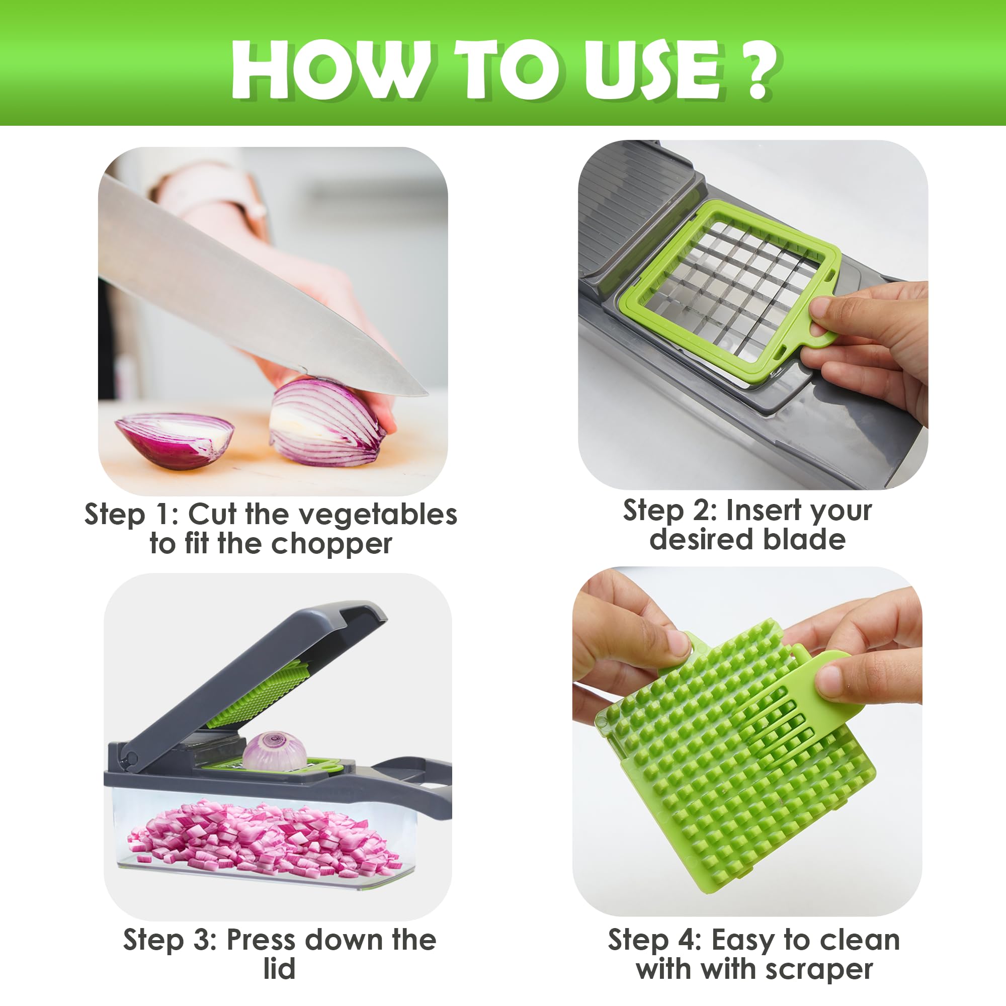 ZESTYWARE chopper with hand guard protects hands during precision slicing.