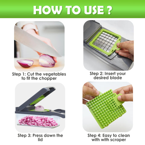 ZESTYWARE chopper with hand guard protects hands during precision slicing.