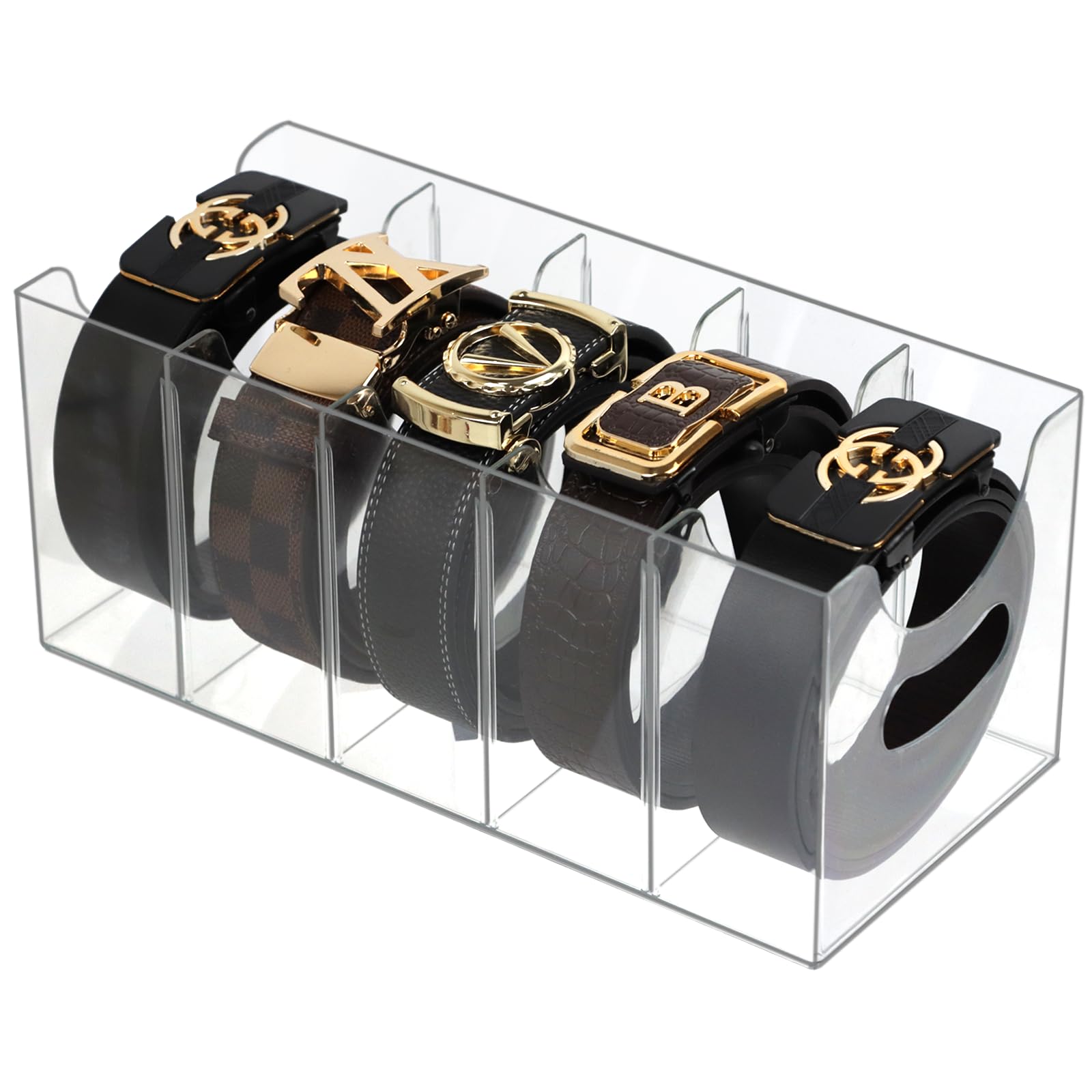 ZEXALOR acrylic belt organizer with five compartments for closet belts