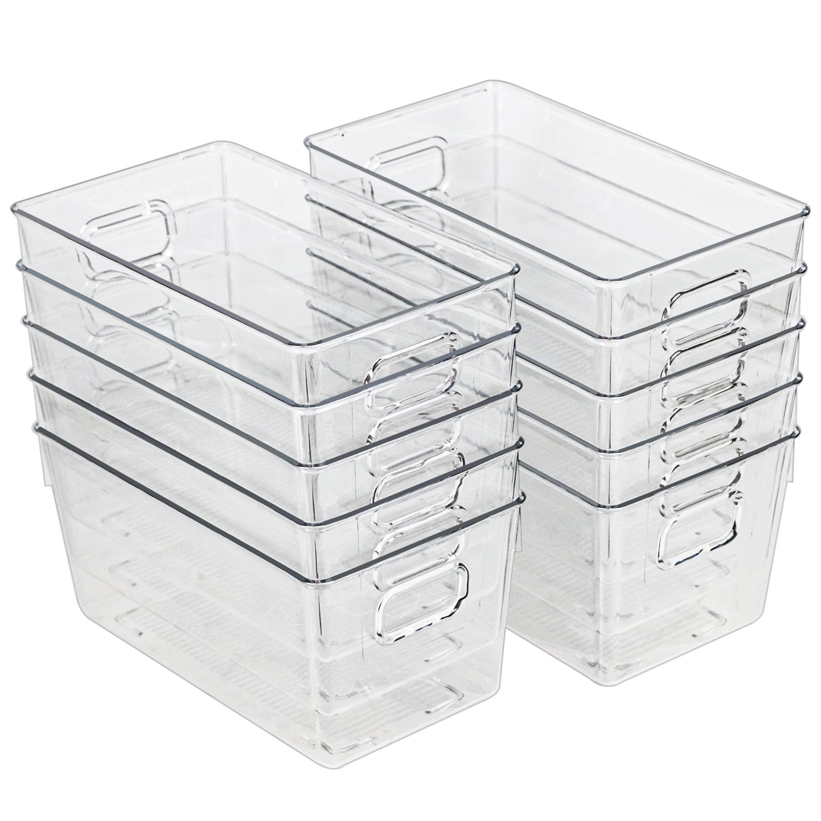 ZEXALOR clear storage bin front view shows 10-pack, ideal pantry organization.