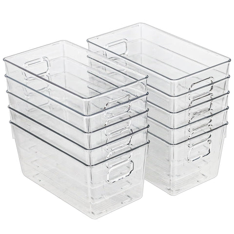 ZEXALOR clear storage bin front view shows 10-pack, ideal pantry organization.