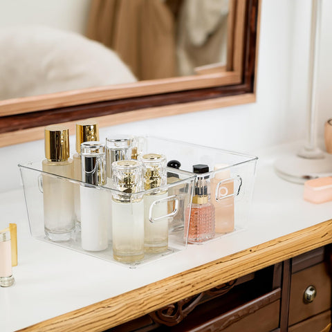 ZEXALOR clear storage bin stackable design to maximize space.