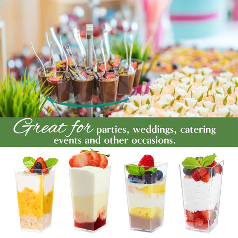Zezzxu clear dessert cups at catering events reveal versatile dessert options.
