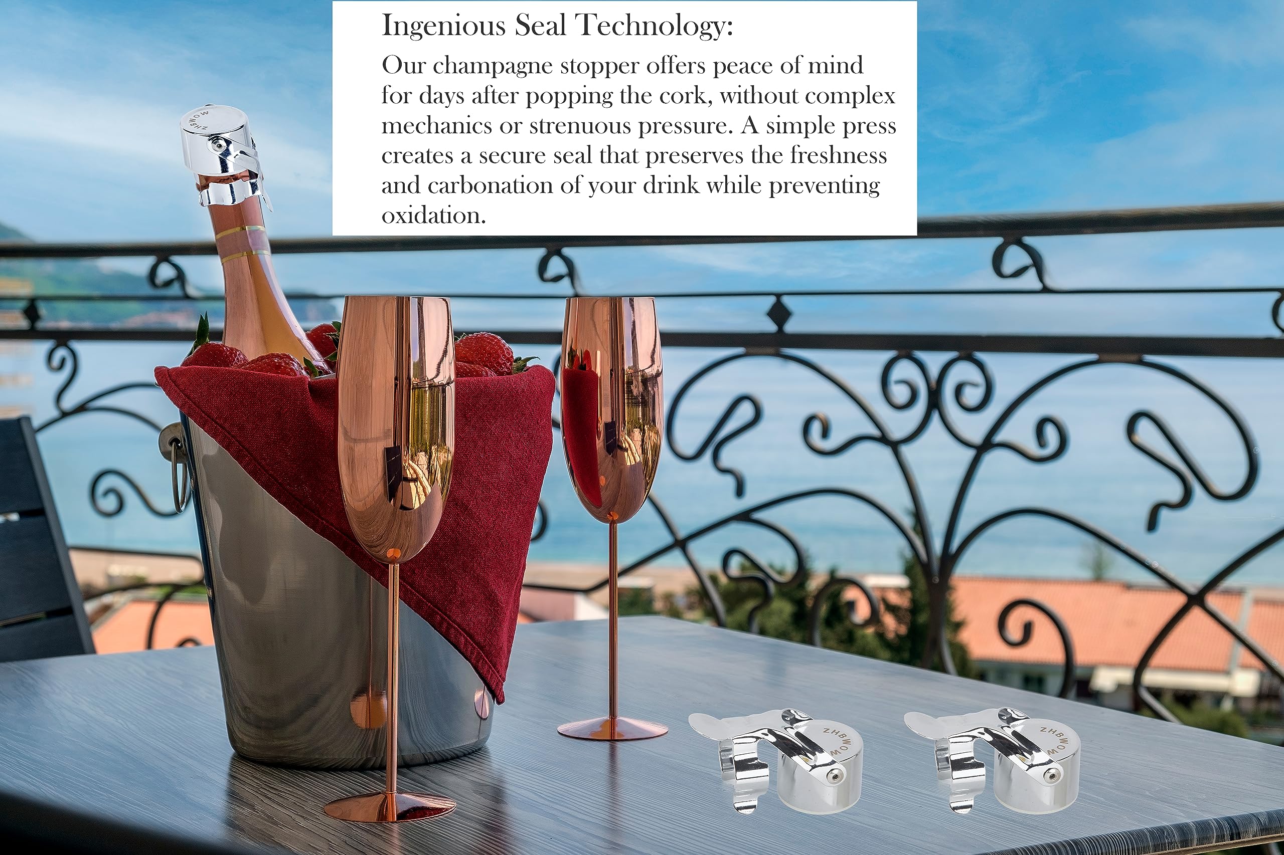 ZHBWOW gift-ready champagne stopper ideal for weddings and parties.