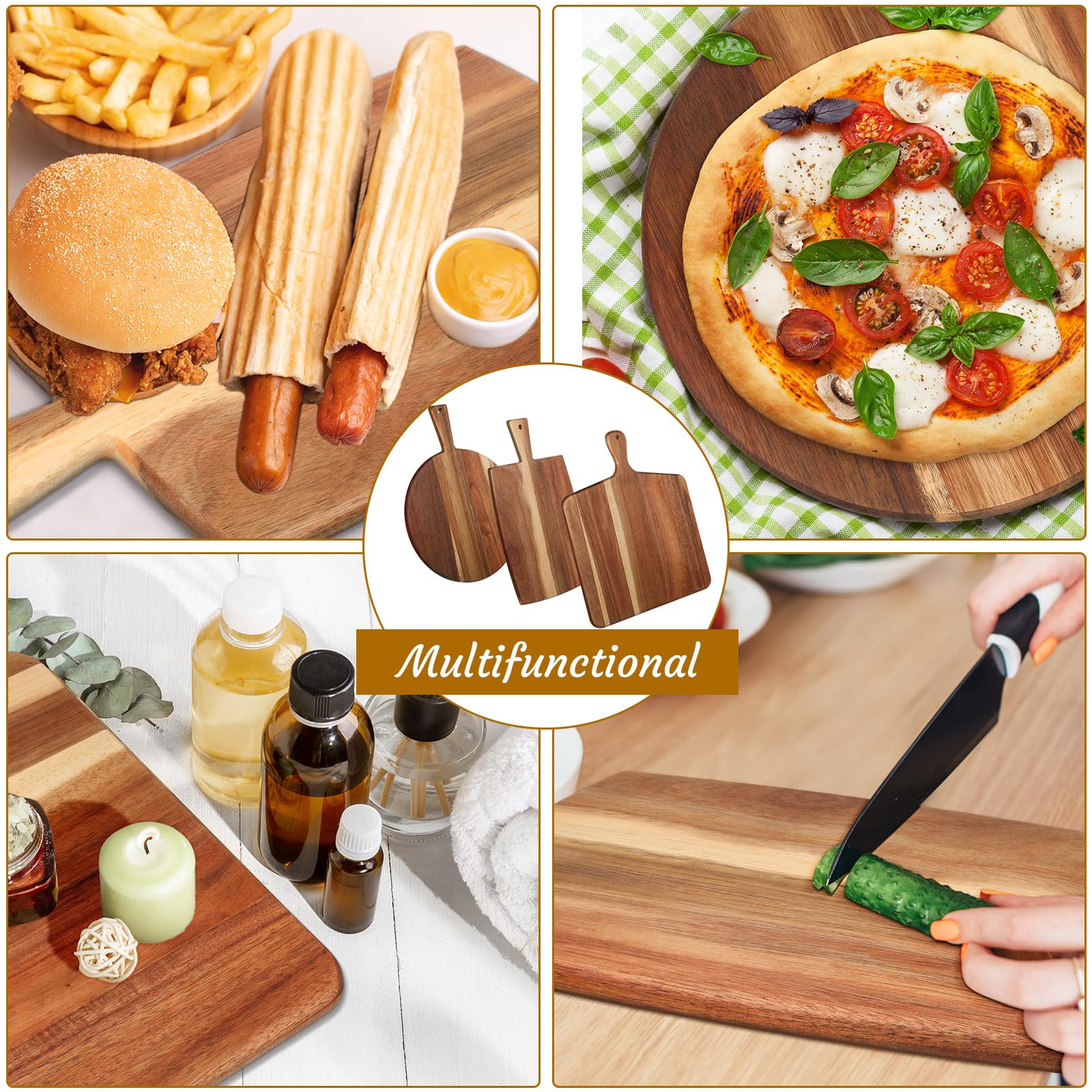 Zhehao round acacia cutting board with handle ideal for cheese and charcuterie