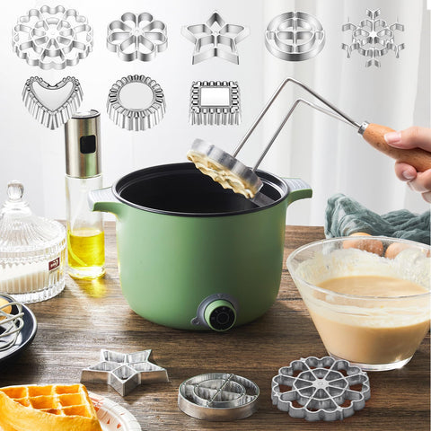 Zhehao rosette making process showing batter dipping and golden frying.