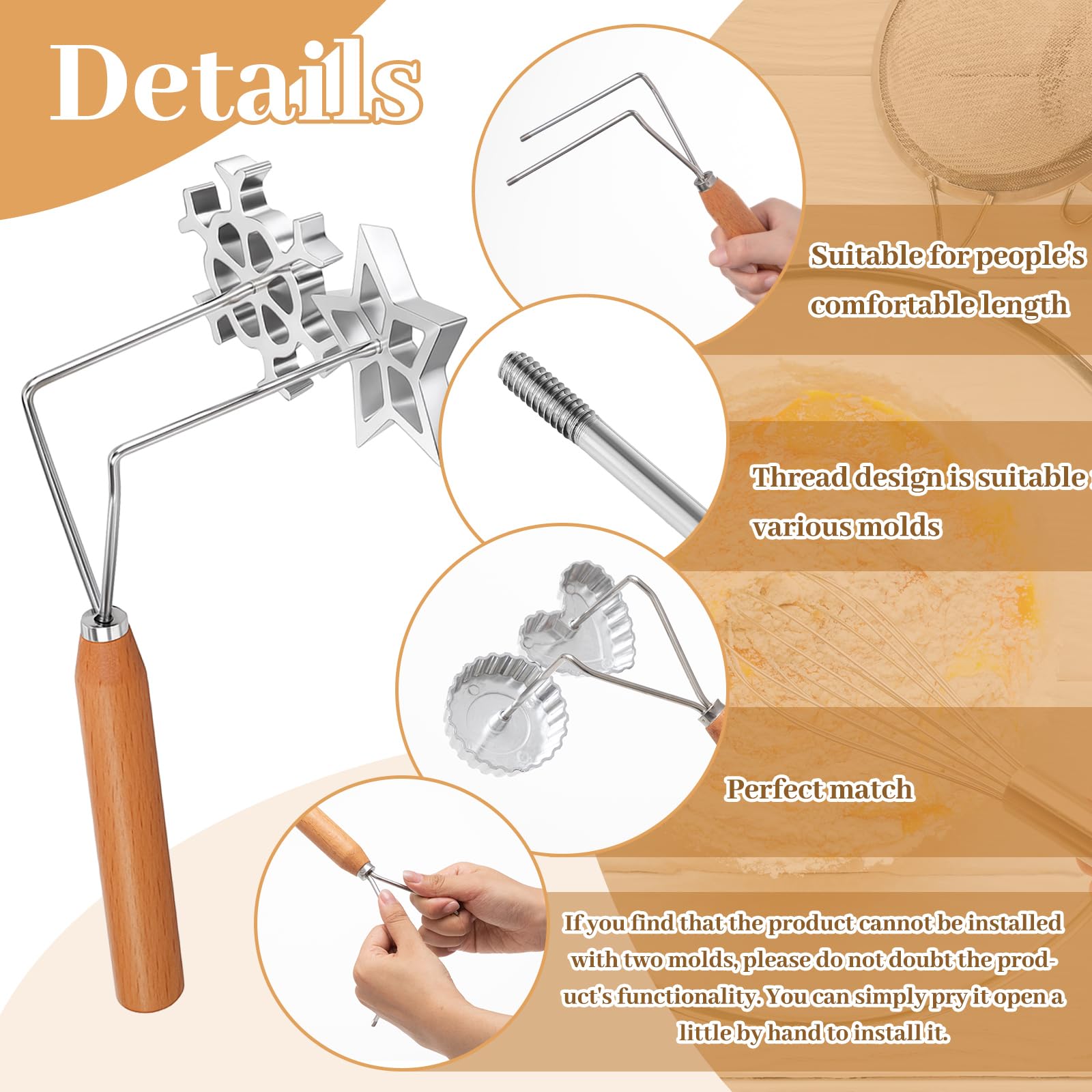 Zhehao Rosette Iron Mold Round design makes round cookies, waffles, and toppers.