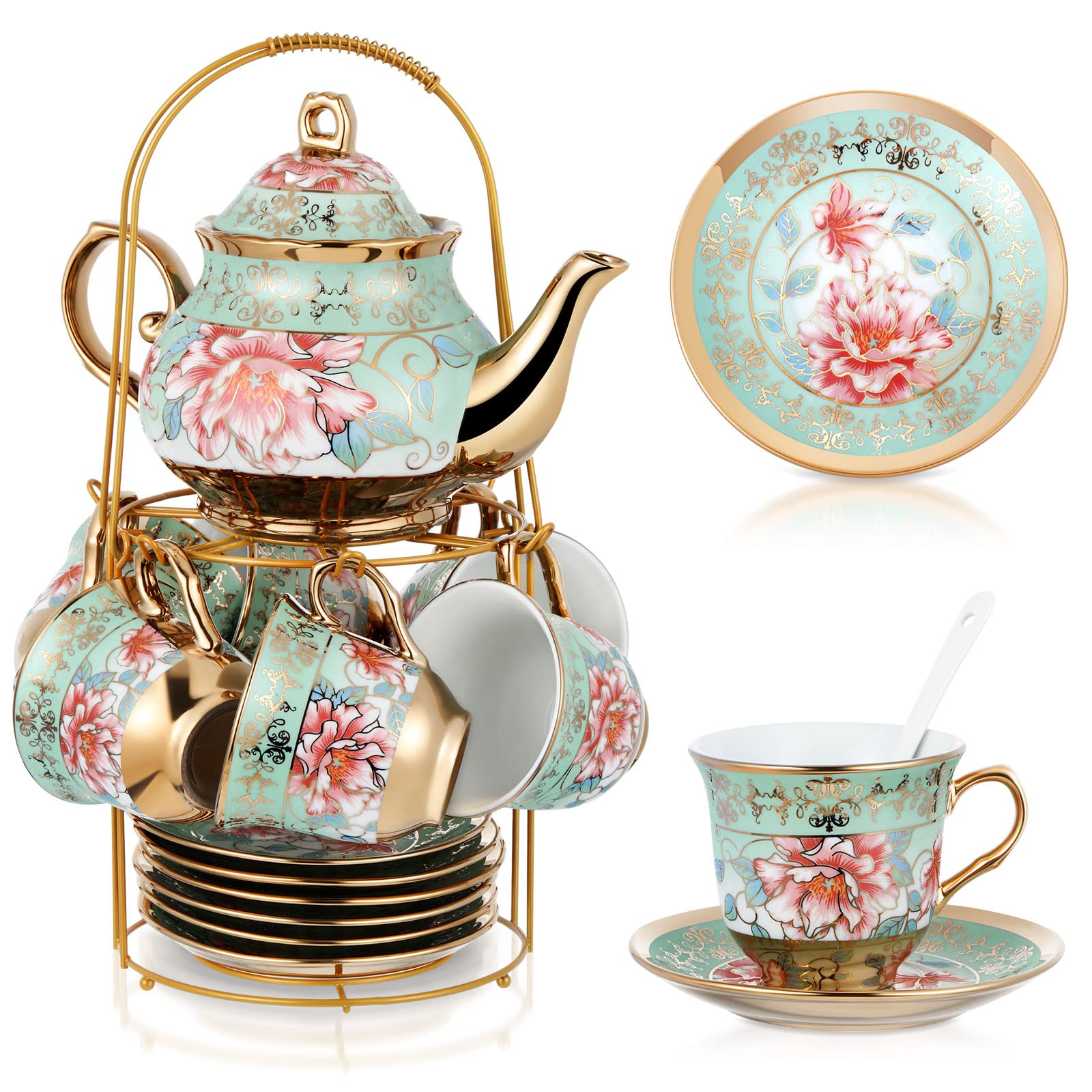 Zhehao tea set teapot with gold trim elevates table elegance for gatherings.