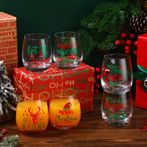 Zhehao Xmas patterns stemless glass holiday display on table
