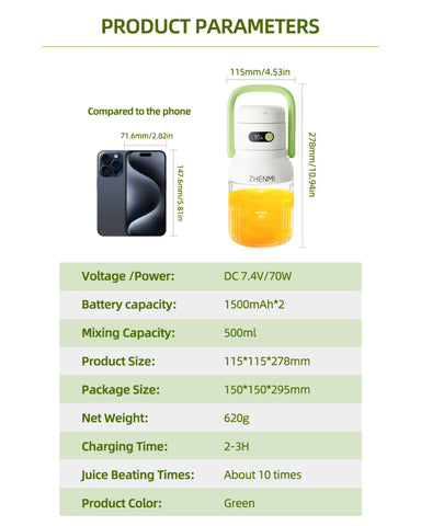 ZHENMI on-the-go blender ideal for gym, travel, or office breaks.