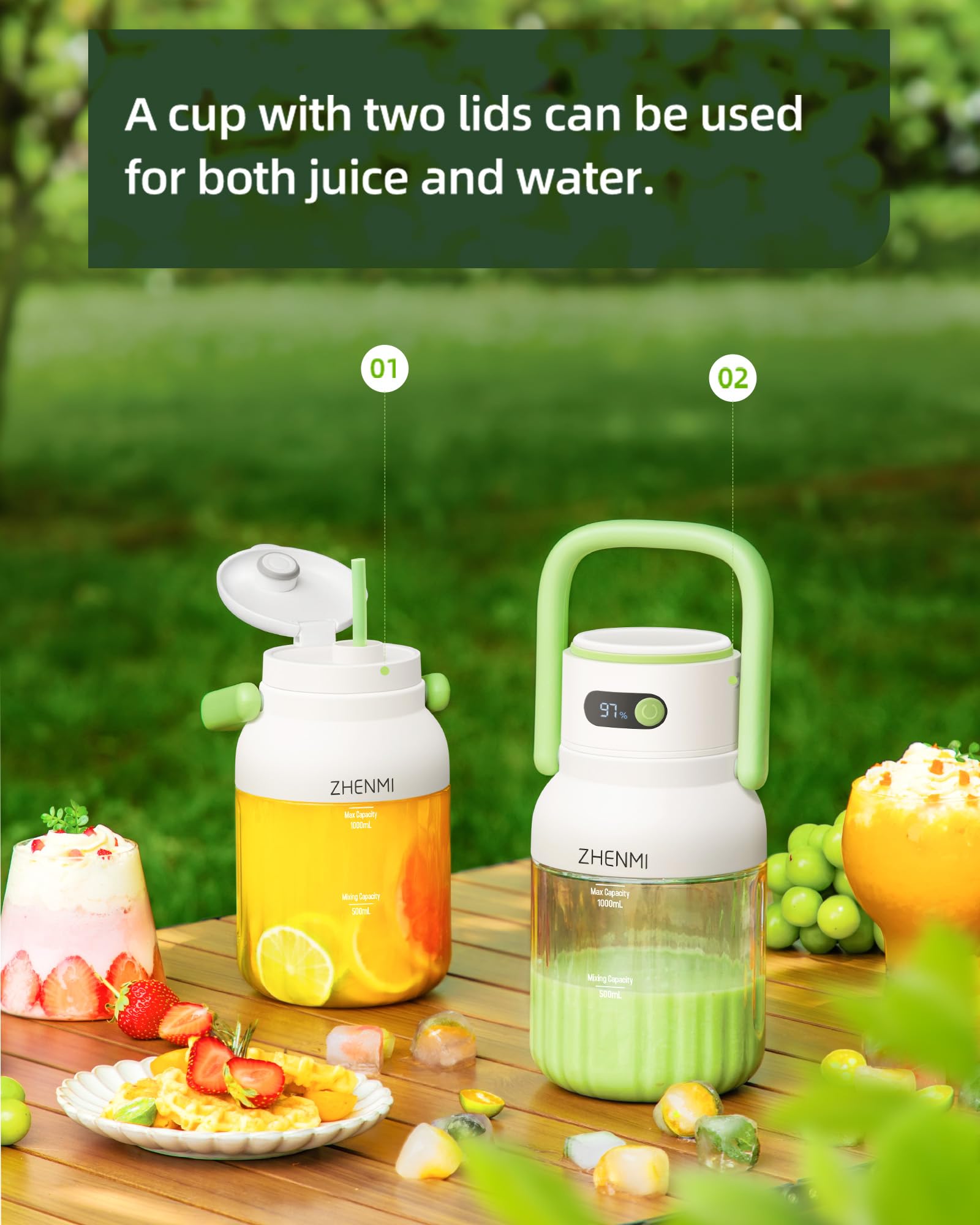 ZHENMI USB-C rechargeable blender with flexible charging options.