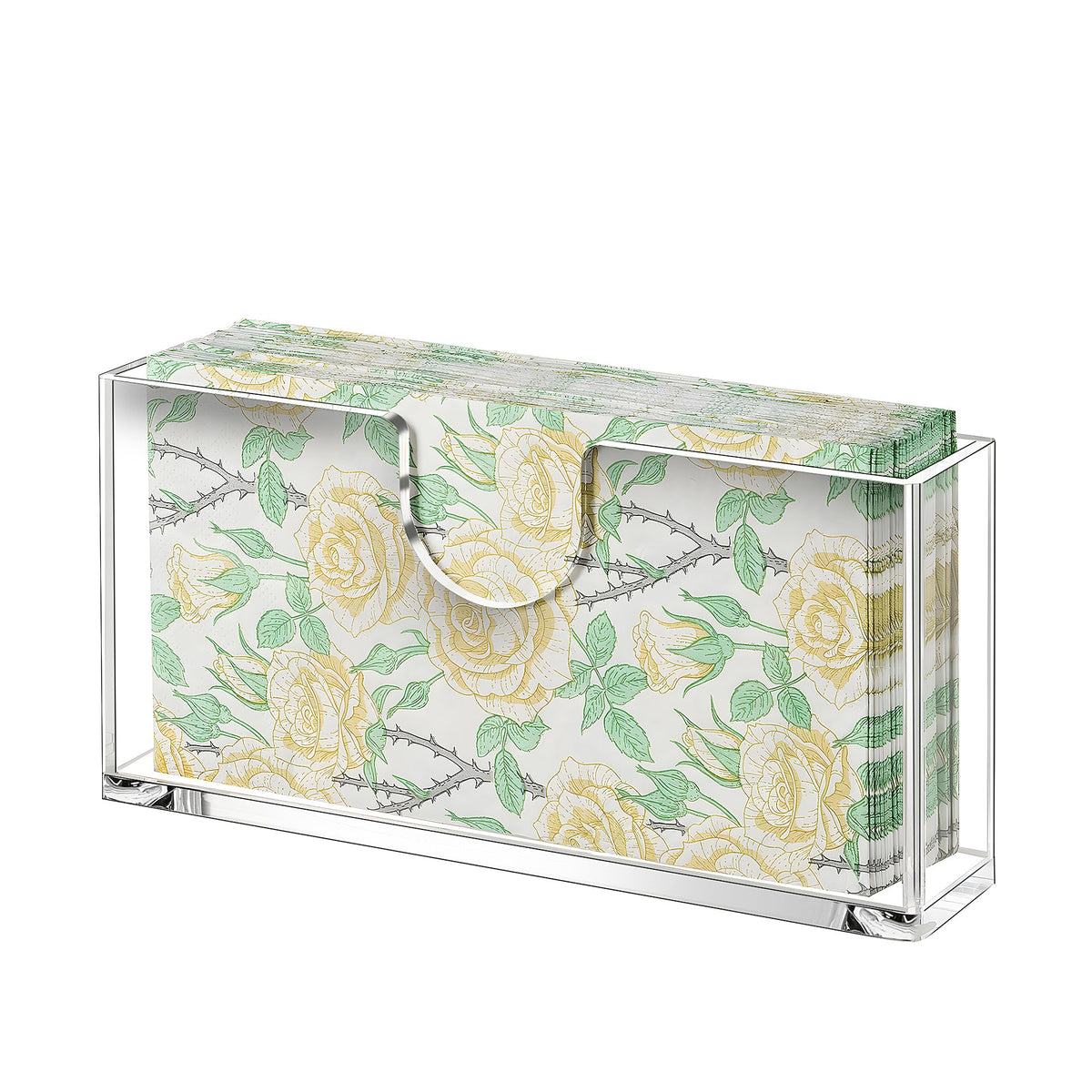 ZhiYo-Life clear acrylic napkin holder on table keeps napkins neatly accessible.