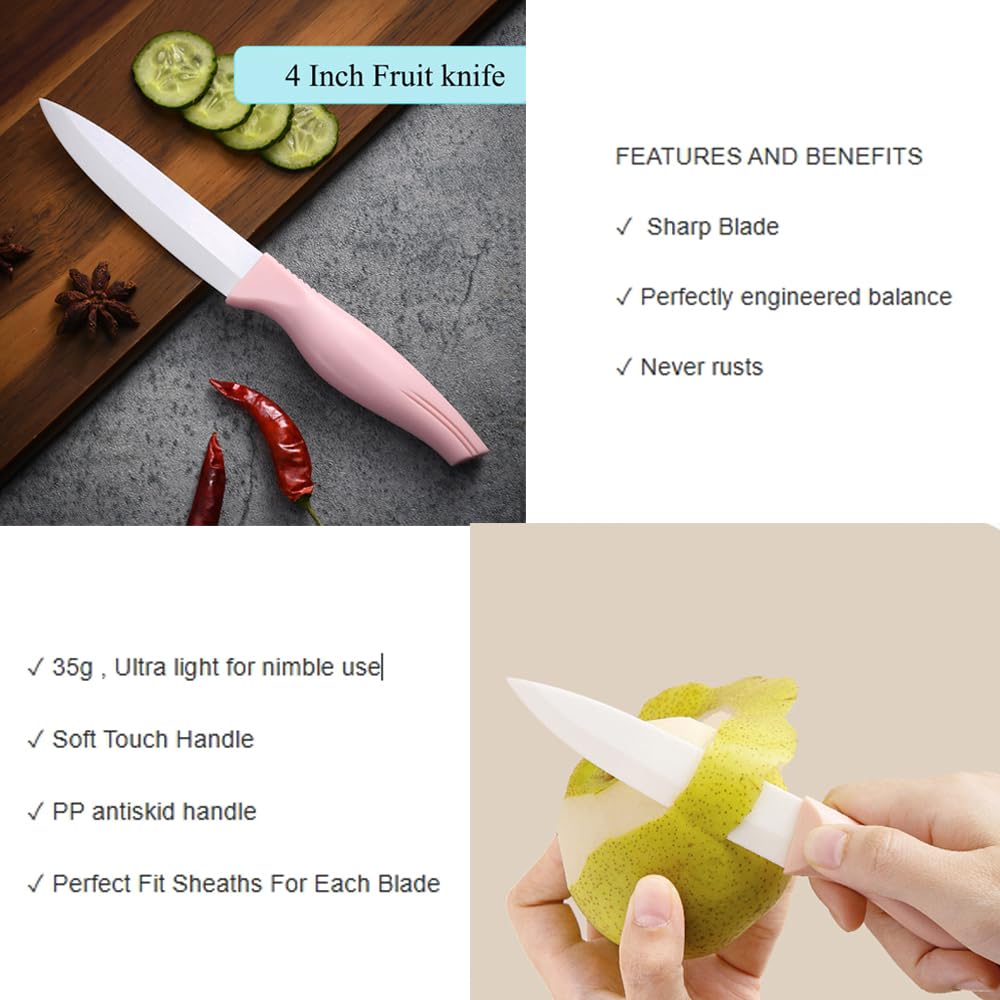 Zhiyun pink ceramic knife set 3-inch peeling knife for quick prep
