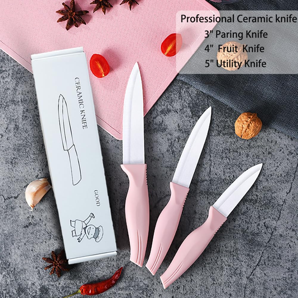 Zhiyun pink ceramic knife set protective covers for safe storage