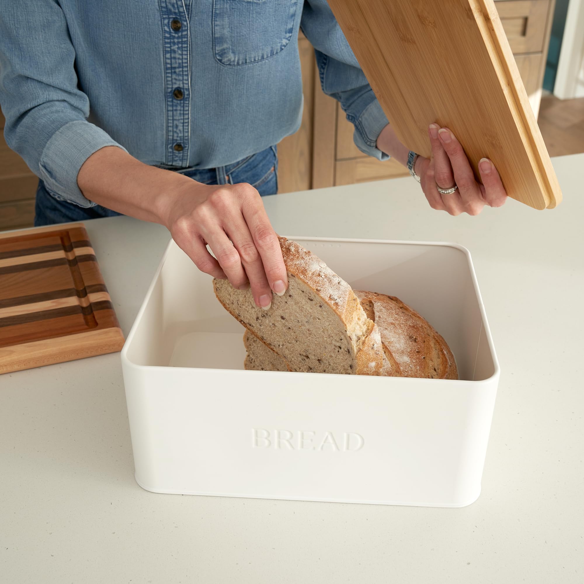 ZICOTO bamboo lid adds a natural, stylish touch to bread box.