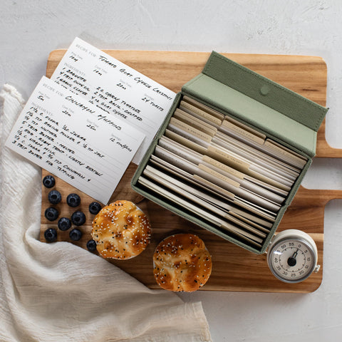 ZICOTO Beautiful Linen Recipe Box open, revealing spacious interior