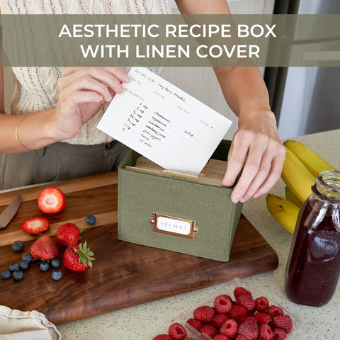 ZICOTO Beautiful Linen Recipe Box side view highlights compact design
