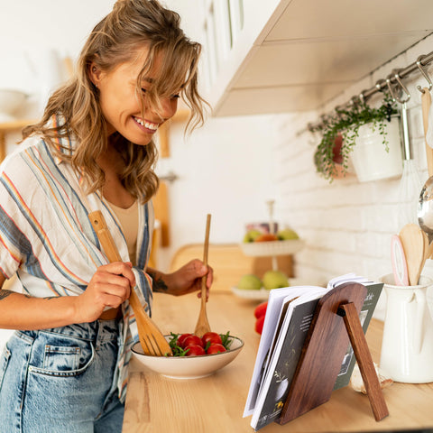 ZICOTO recipe book display supports heavy books during cooking sessions.