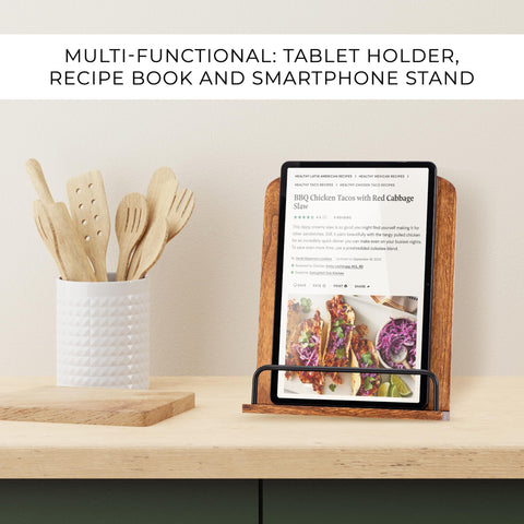 ZICOTO cookbook stand helps save counter space while keeping recipes visible.