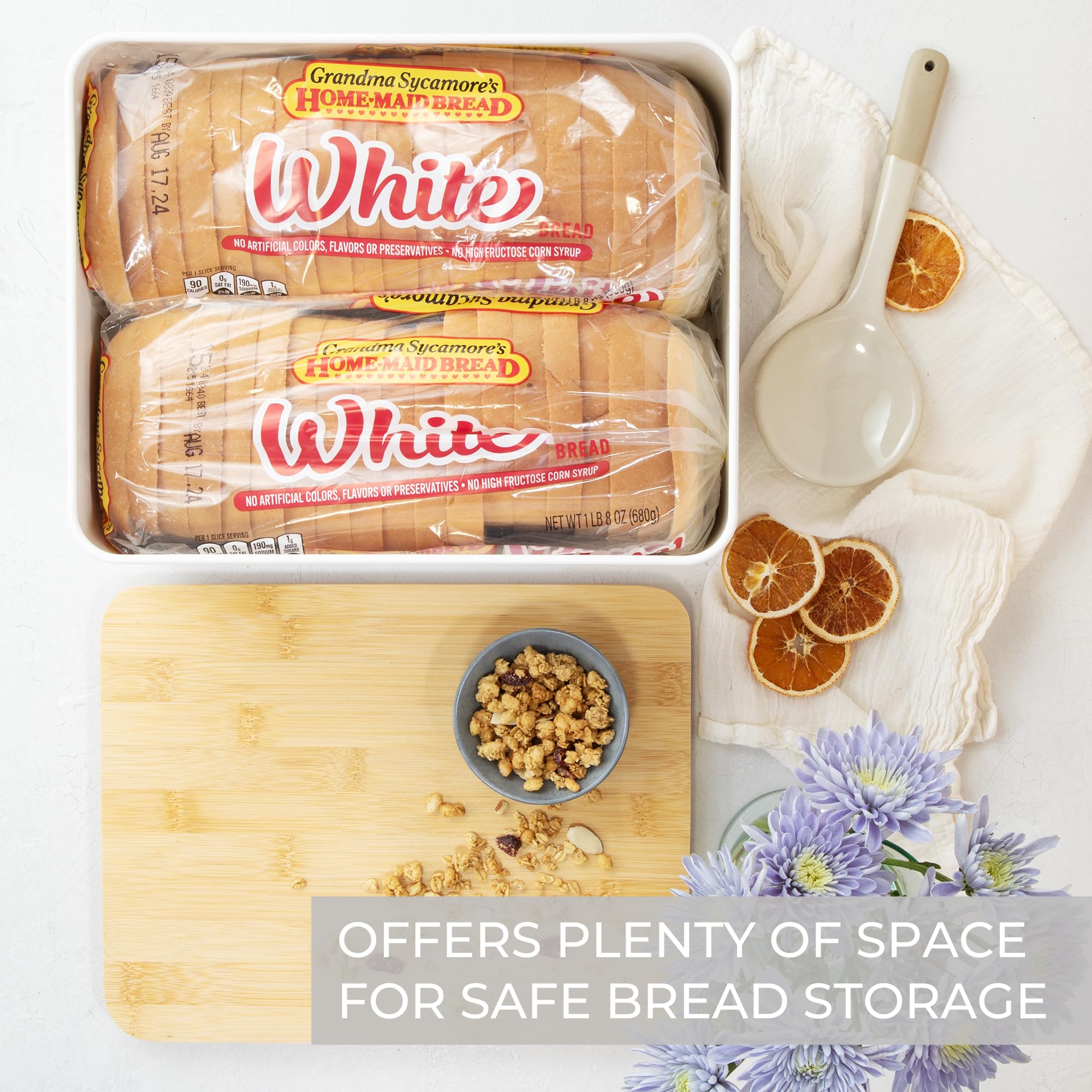 ZICOTO food-safe metal construction keeps bread storage hygienic.
