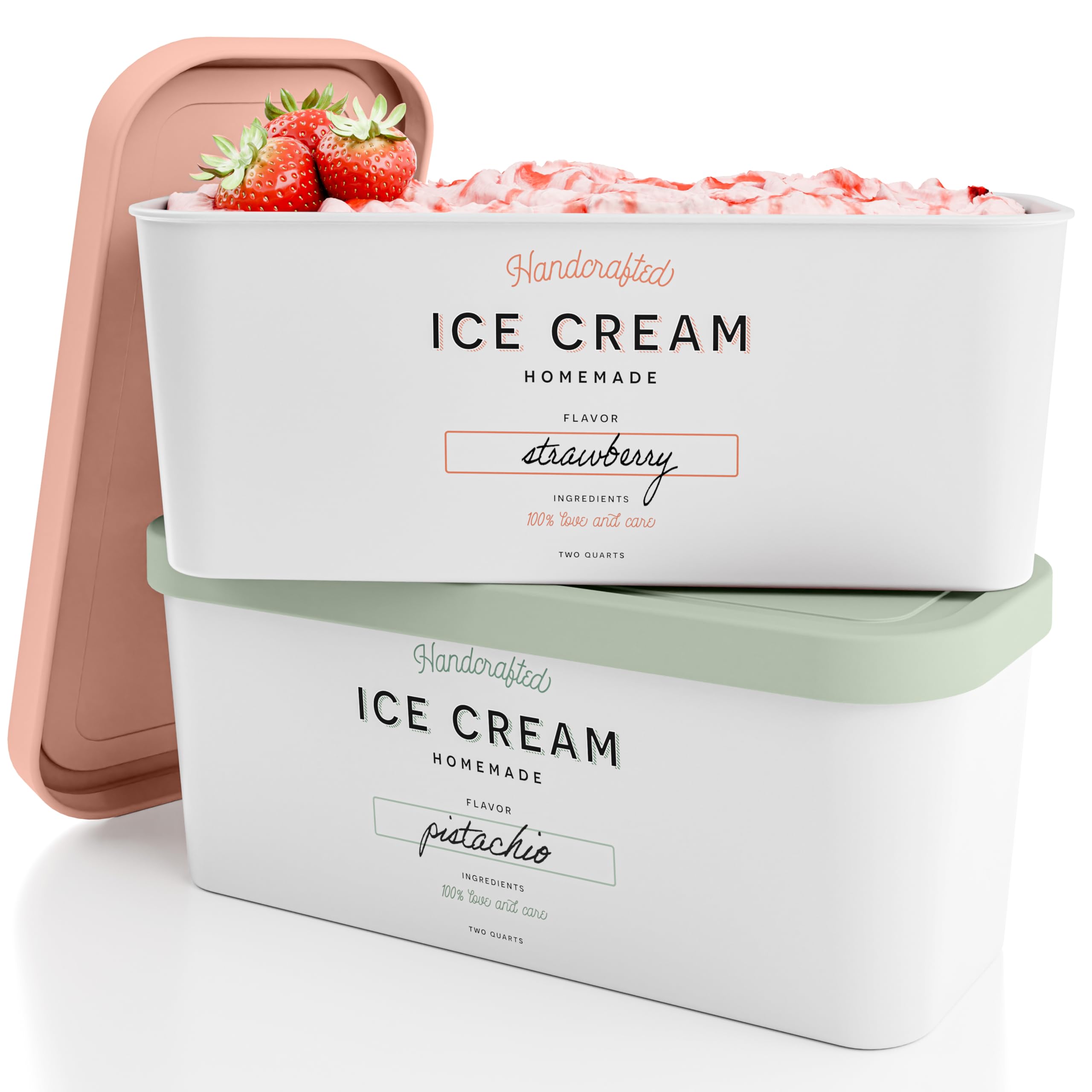ZICOTO ice cream tub set 2qt showing stackable design for neat freezer storage.