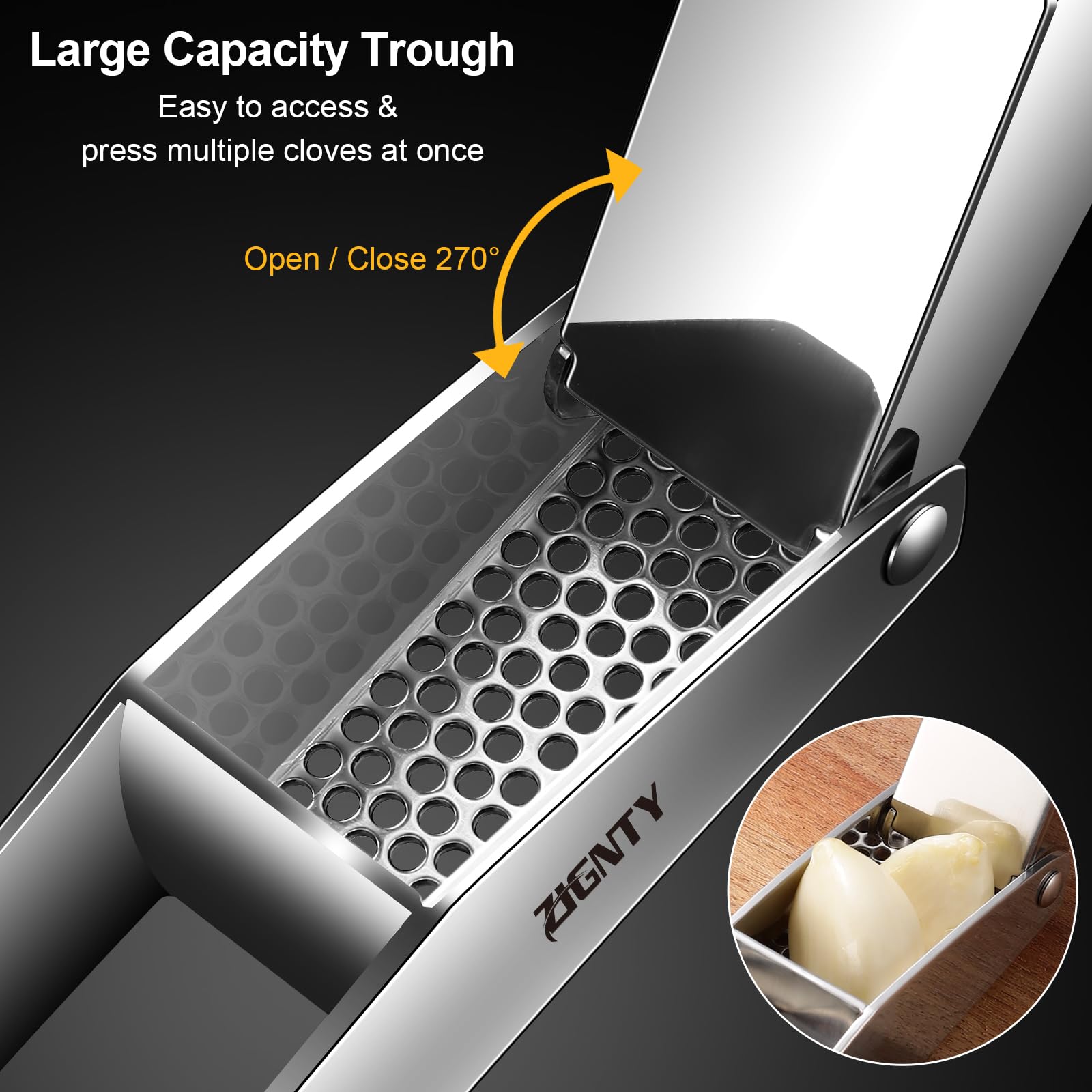 ZIGNTY garlic press dense round holes enable even paste.
