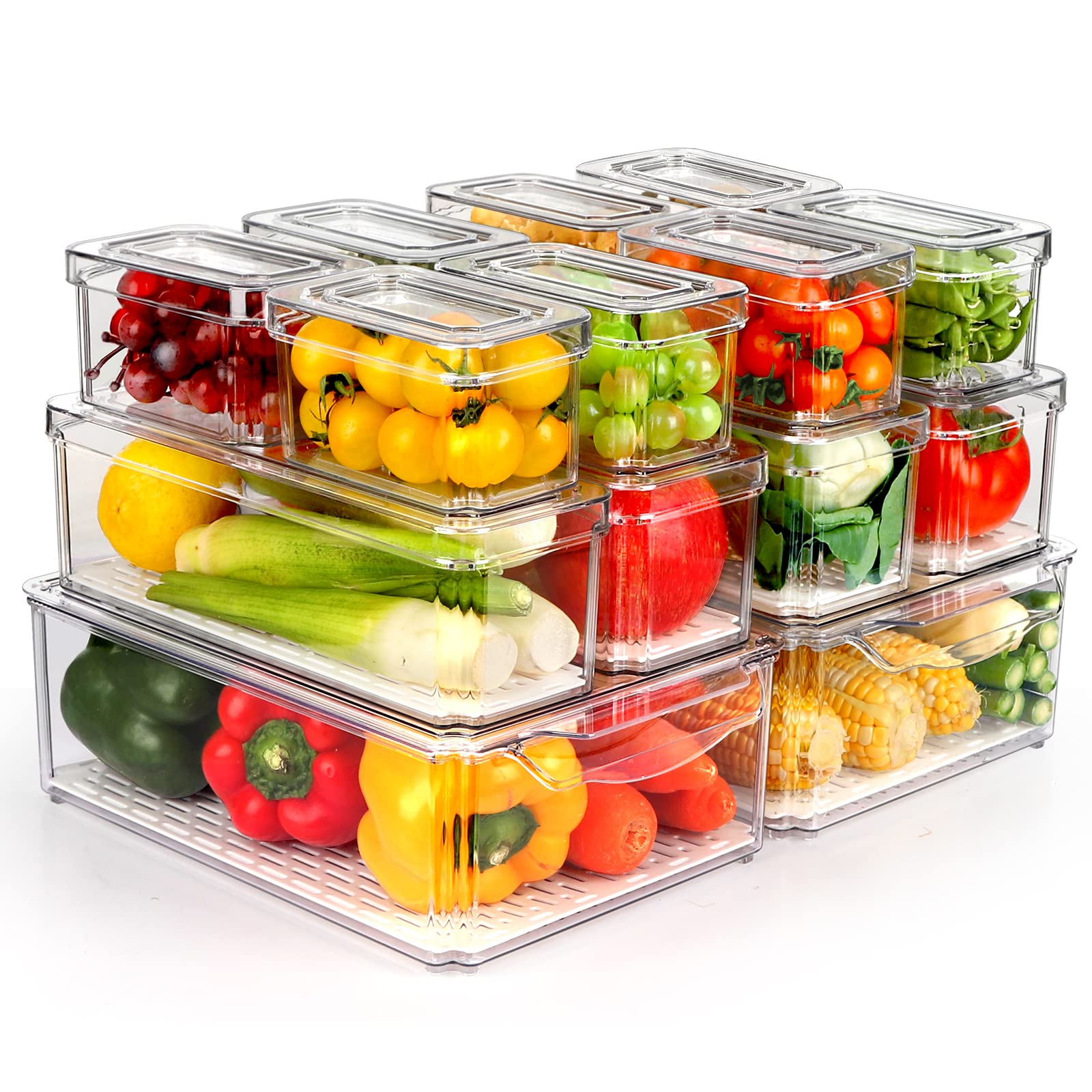 ZIJUND 14 pack fridge organizer with lids keeps produce visible and accessible
