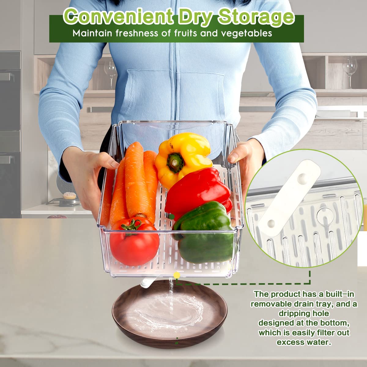 Drain tray design helps moisture drain away from produce