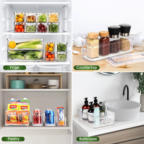 Stackable bins maximize fridge space in kitchen or pantry