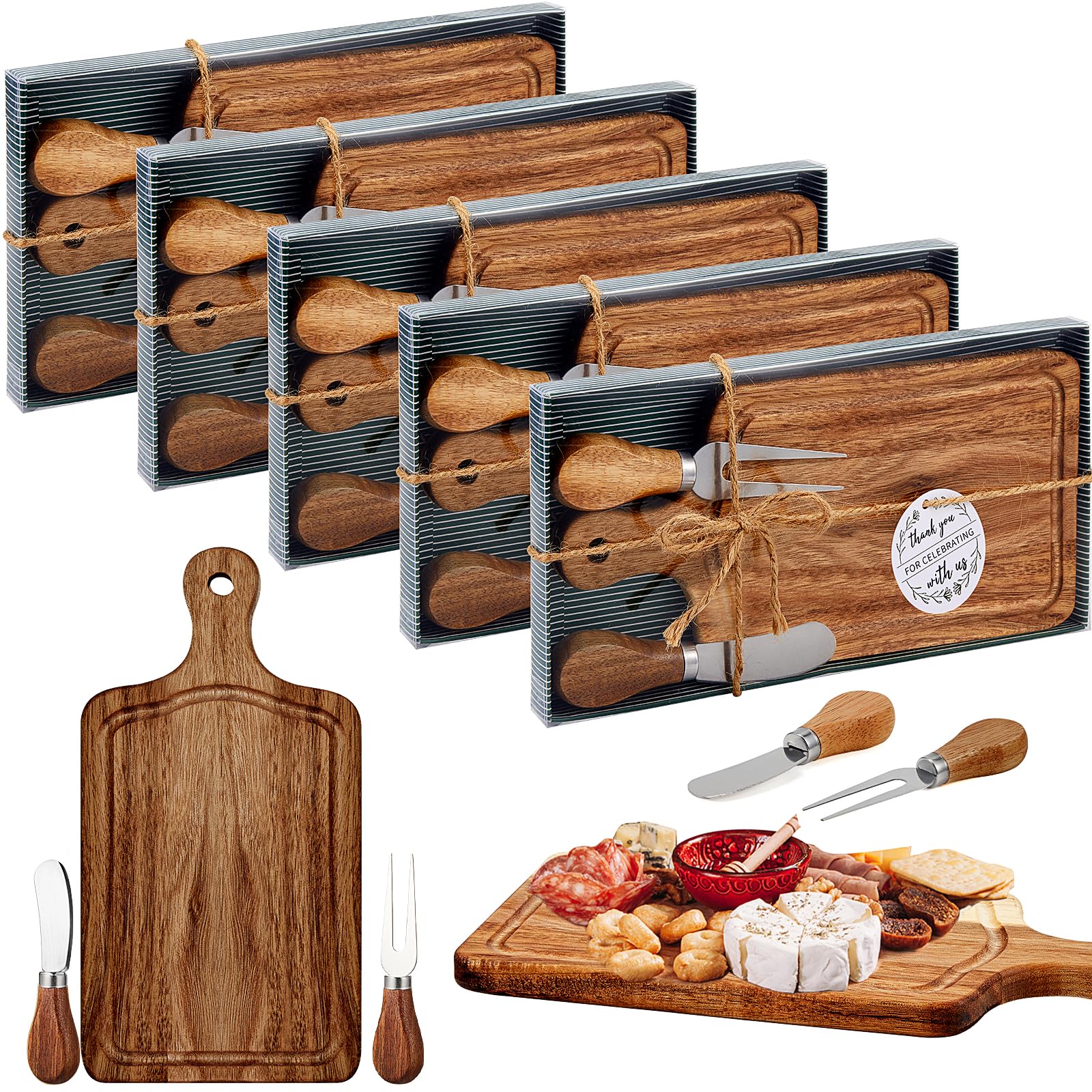 Ziliny 5-set bridal shower cheese boards in acacia finish for elegant guest prizes