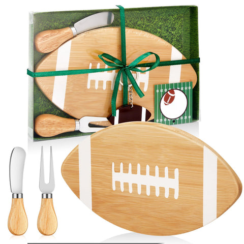 Ziliny football cutting board with cheese knives for stylish entertaining.
