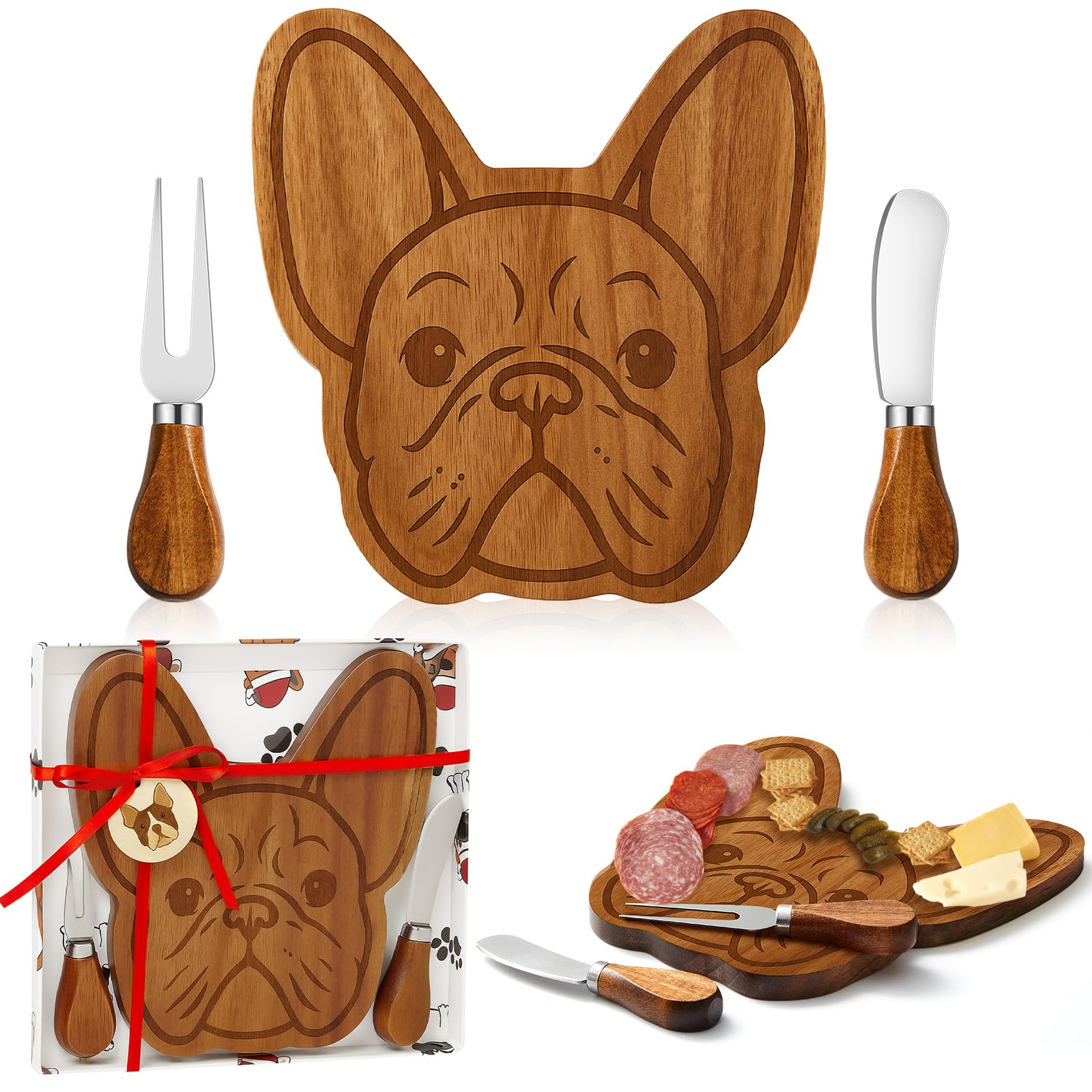 Ziliny French Bulldog cheese board in acacia wood for stylish entertaining